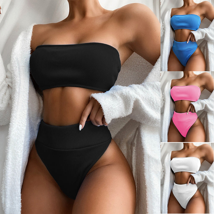 Ladies bandeau bikini set with high waist and textured design StylebySassy