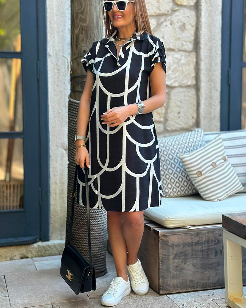 Women's Collared V-Neck Mini Dress with Pockets