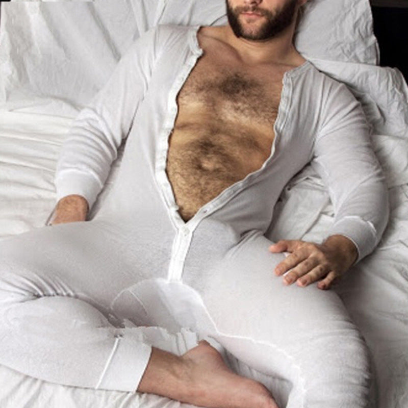 Unisex one-piece long sleeve pajama with continuous button placket and elastic cuffs StylebySassy