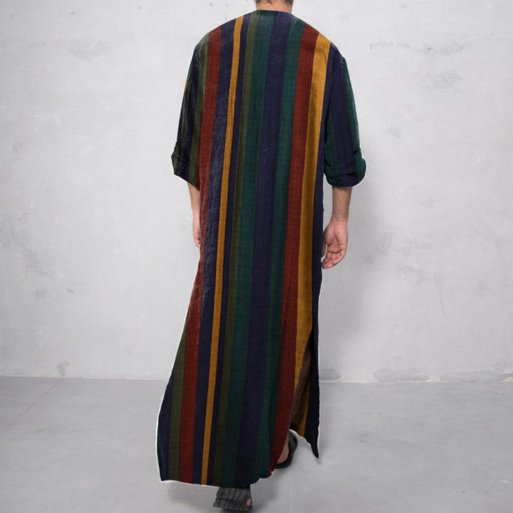 Women’s loose maxi linen dress with full button placket, round neckline, and patch pockets StylebySassy