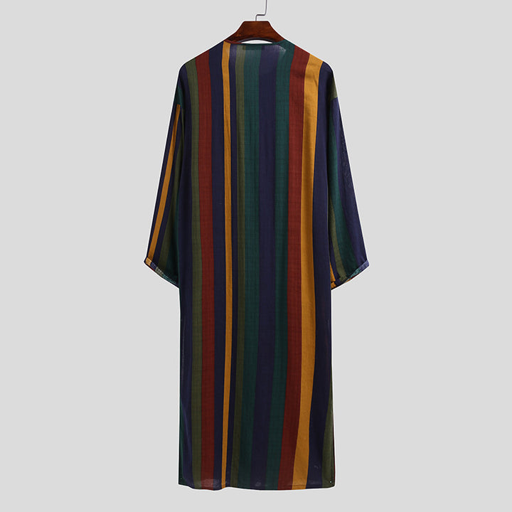 Women’s loose maxi linen dress with full button placket, round neckline, and patch pockets StylebySassy
