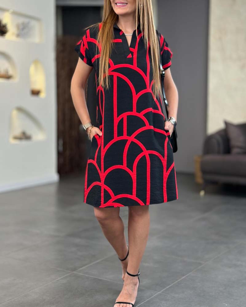 Women's Collared V-Neck Mini Dress with Pockets