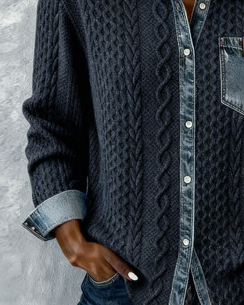 Women’s Blouse | Cable Pattern Front Chest Pocket