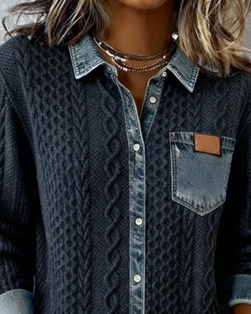 Women’s Blouse | Cable Pattern Front Chest Pocket