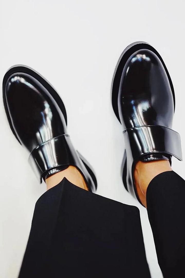 Women's Black Slip-On Loafers with Wide Band