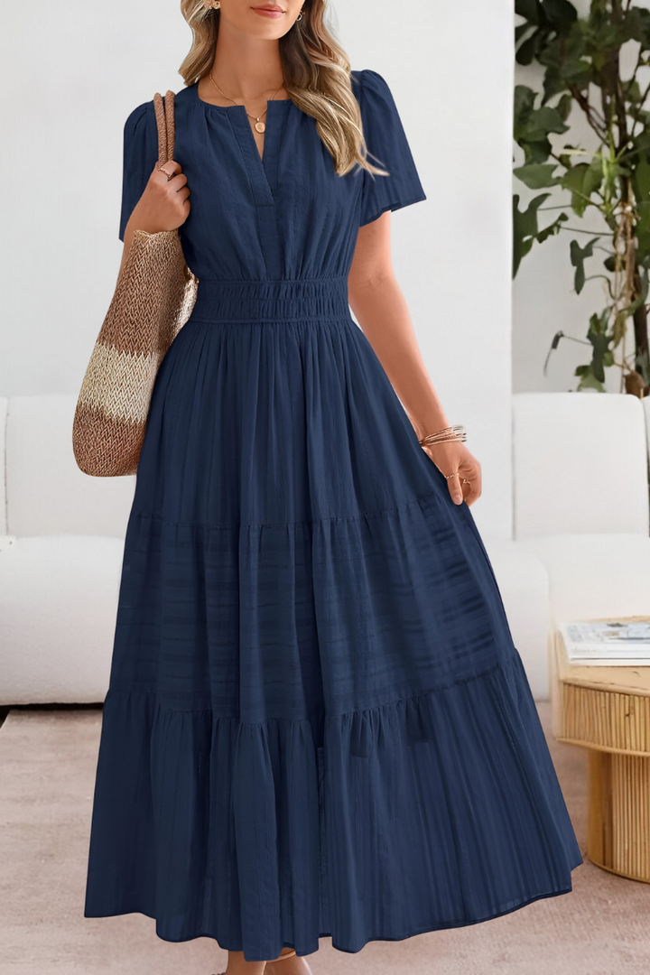 Women's Gathered Waist Dress Short Sleeve Tiered