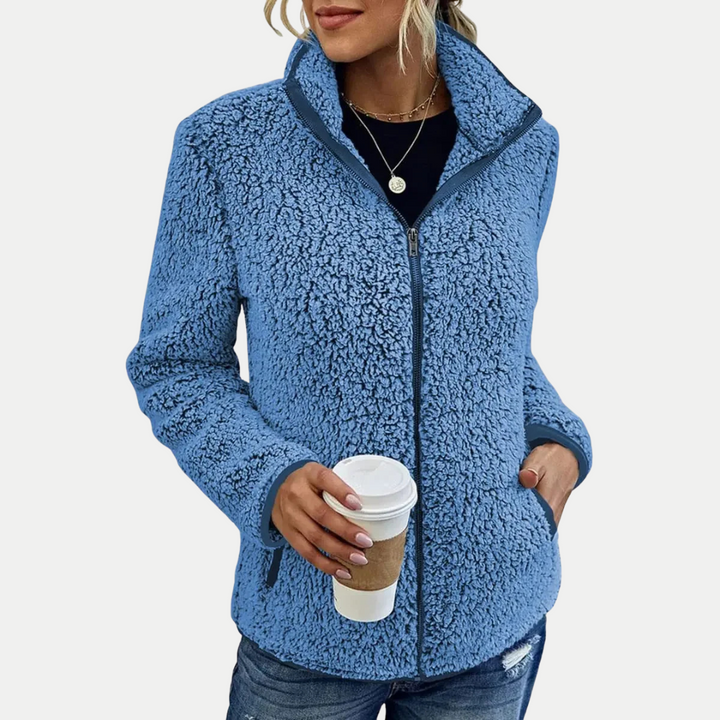 Women's Textured Zip Up Jacket with High Collar