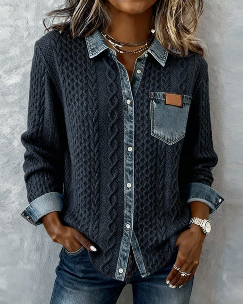Women’s Blouse | Cable Pattern Front Chest Pocket
