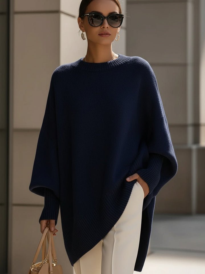 Women's Oversized Poncho Sweater with Round Neck