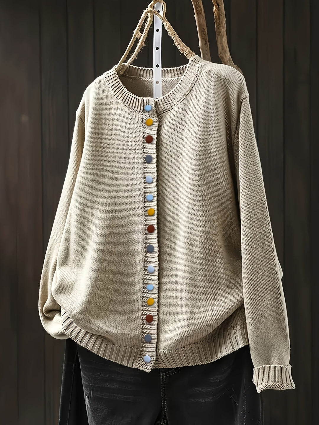 Women's Button Front Cardigan with Round Neckline