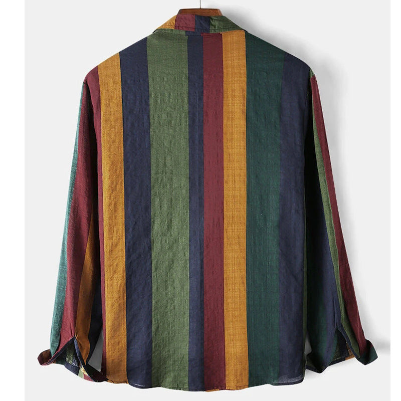 Men's casual linen shirt with vertical block stripes and a breast pocket StylebySassy