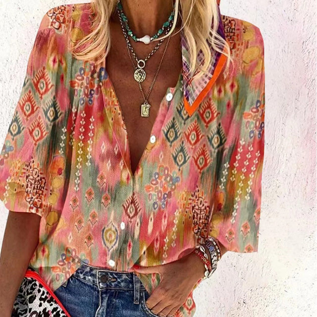 Casual blouse with ethnic print