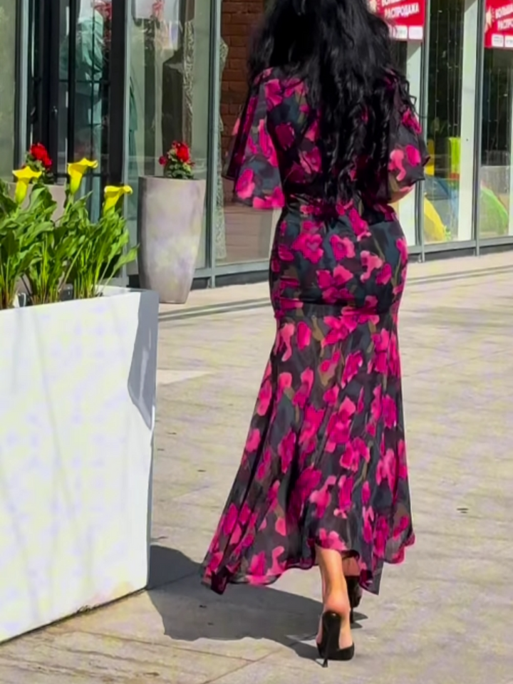 Women’s Dress | Trumpet Sleeves Floral Print