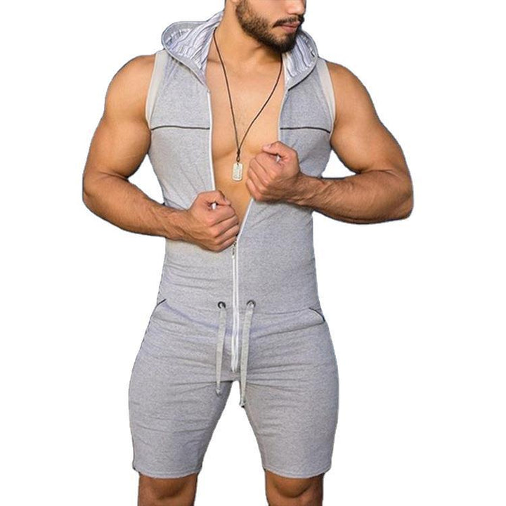 Men's sleeveless hooded overall with full zipper and drawstring StylebySassy