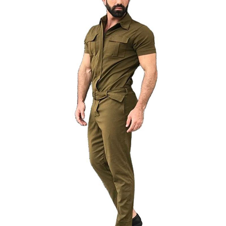 Men's short-sleeve work overall with waist belt and chest pockets StylebySassy