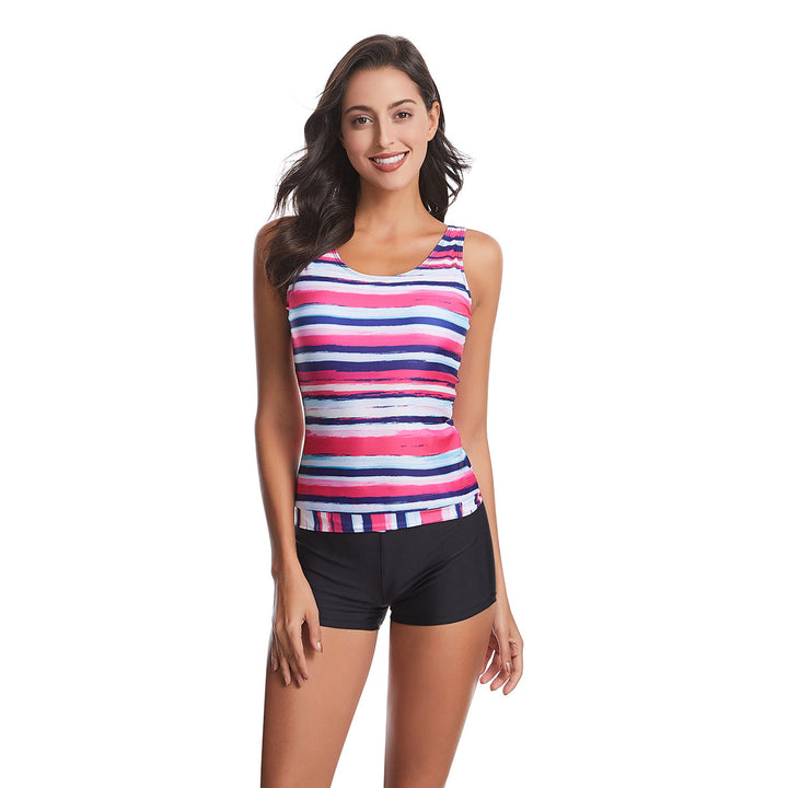 Women’s sporty tankini set with trendy stripe pattern StylebySassy