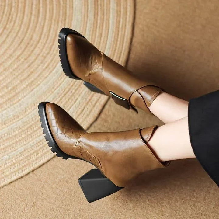 Women's Ankle Boots with Upper Strap and Block Heel