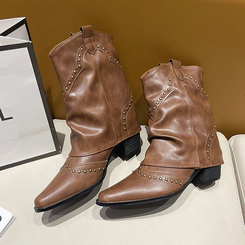 Women's Ankle Boots with Low Heel and Studded Detail