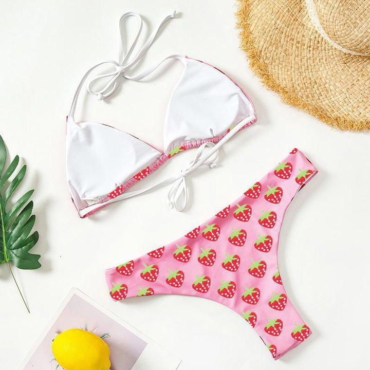 Women's triangle bikini with fruity strawberry print StylebySassy