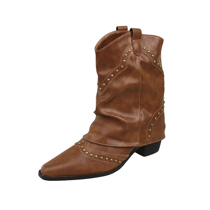 Women's Ankle Boots with Low Heel and Studded Detail