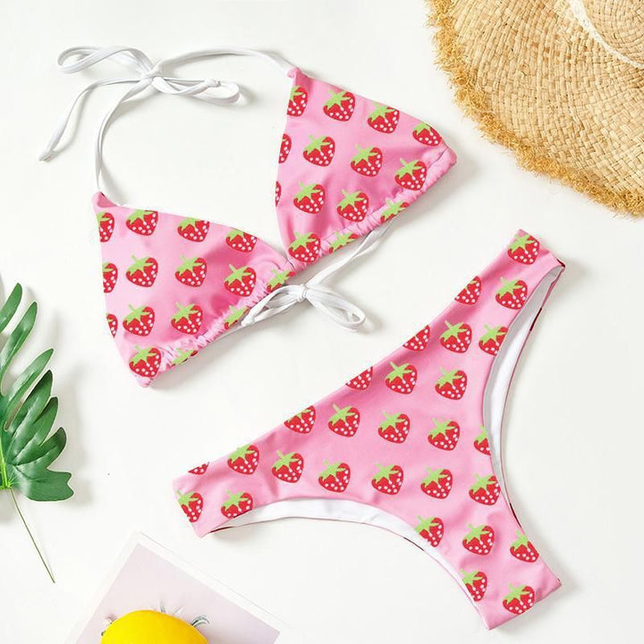 Women's triangle bikini with fruity strawberry print StylebySassy