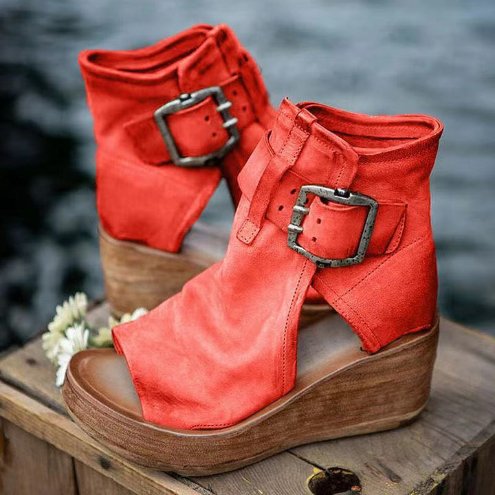 Women's Open Toe Heels with Wedge Platform Ankle Strap
