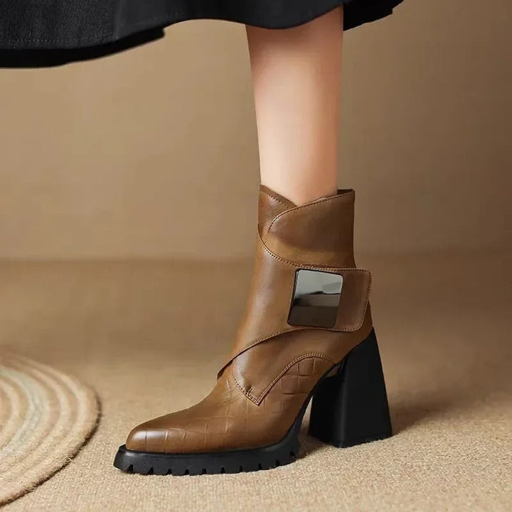 Women's Ankle Boots with Upper Strap and Block Heel