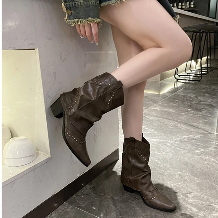 Women's Ankle Boots with Low Heel and Studded Detail
