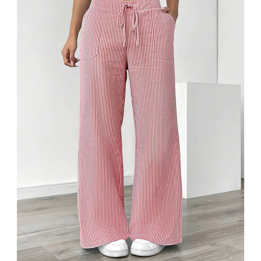 Women’s Wide Leg Pants with Drawstring Waist Striped Loose Fit