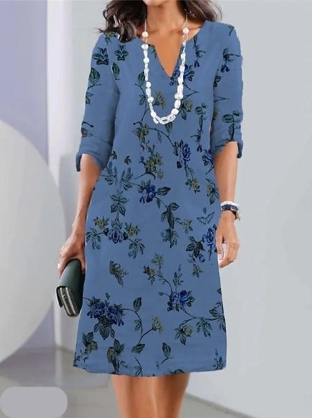 Women's Floral Printed Midi Dress with Loose A-Line Fit