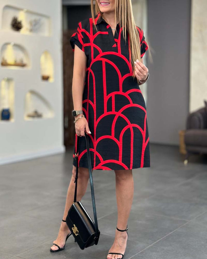 Women's Collared V-Neck Mini Dress with Pockets