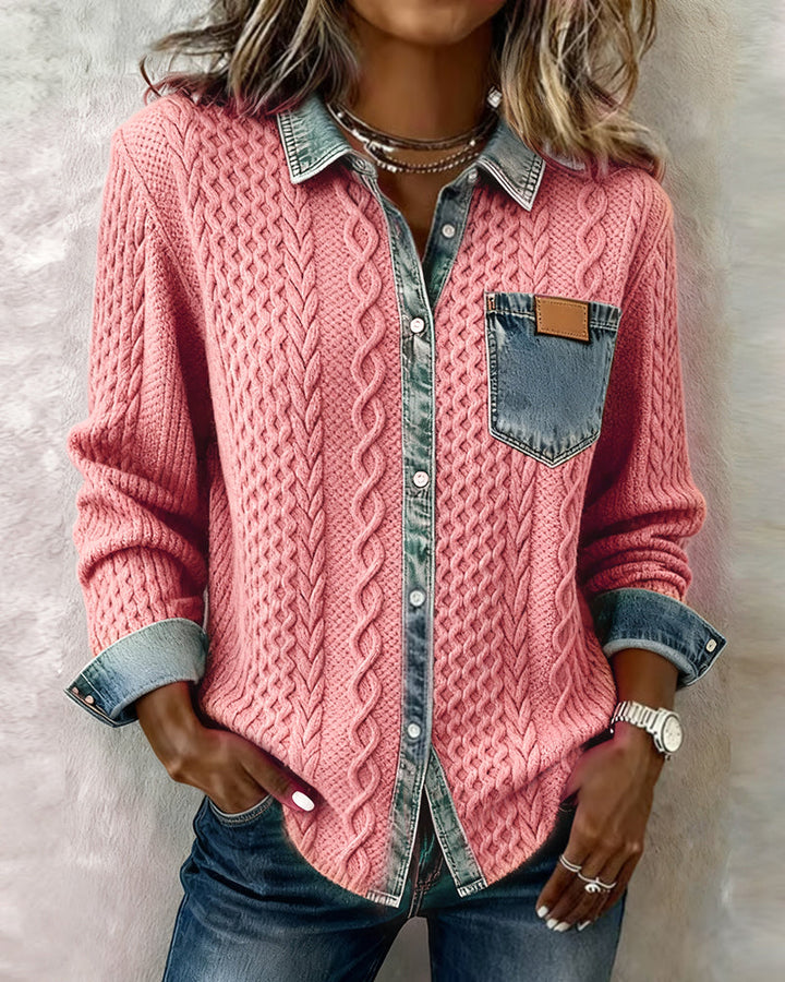 Women’s Blouse | Cable Pattern Front Chest Pocket
