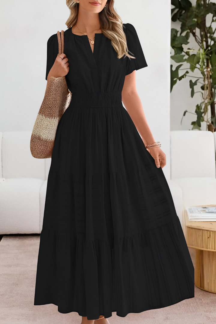 Women's Gathered Waist Dress Short Sleeve Tiered
