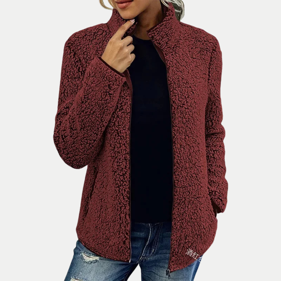 Women's Textured Zip Up Jacket with High Collar