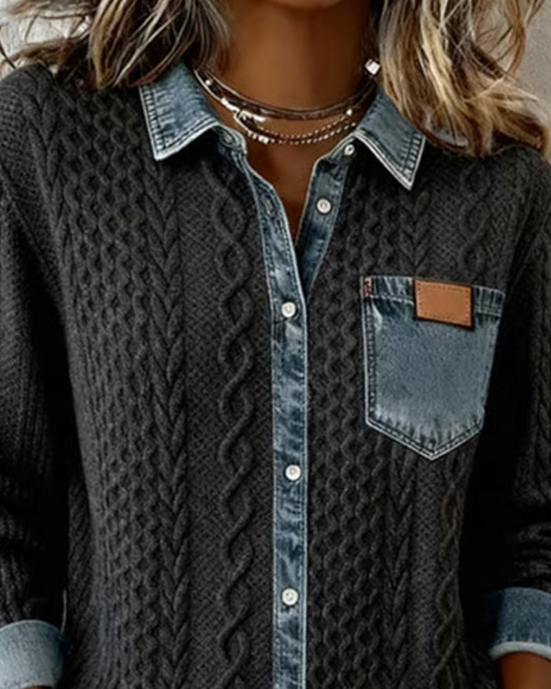 Women’s Blouse | Cable Pattern Front Chest Pocket