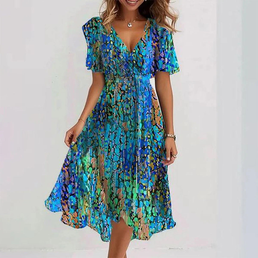 Women's Floral Wrap Midi Dress with Tie Waist
