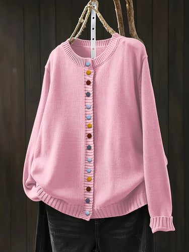 Women's Button Front Cardigan with Round Neckline