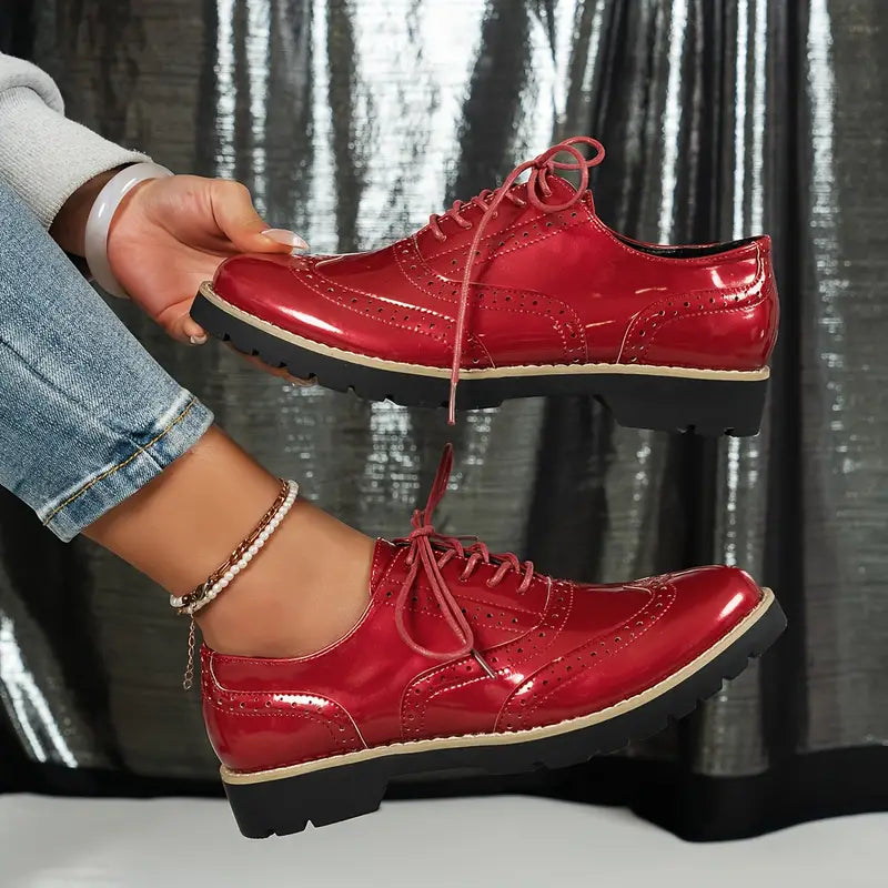 StylebySassy | Patent Leather Oxford Shoes with Chunky Sole for Women