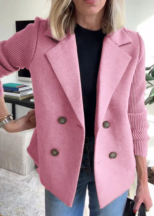 Women's Structured Short Coat with Lapel Button Front