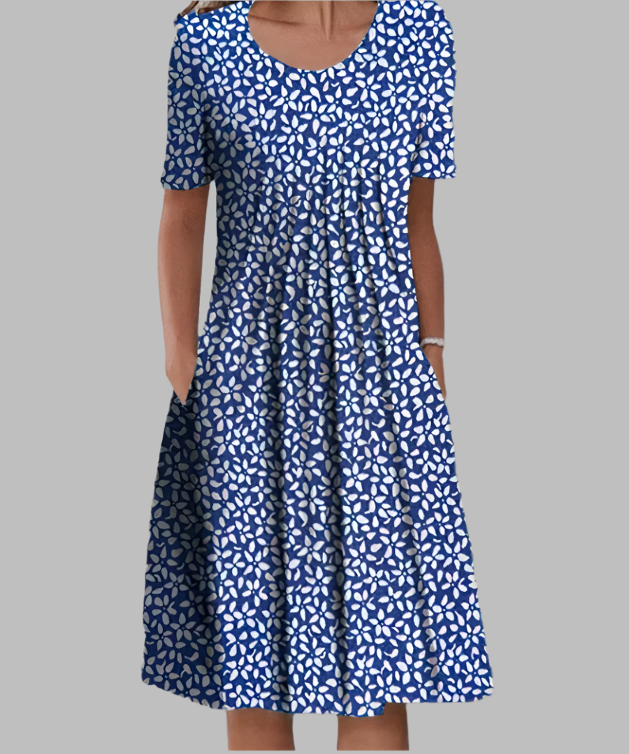Women's Floral Printed Midi Dress with Gathered Pockets