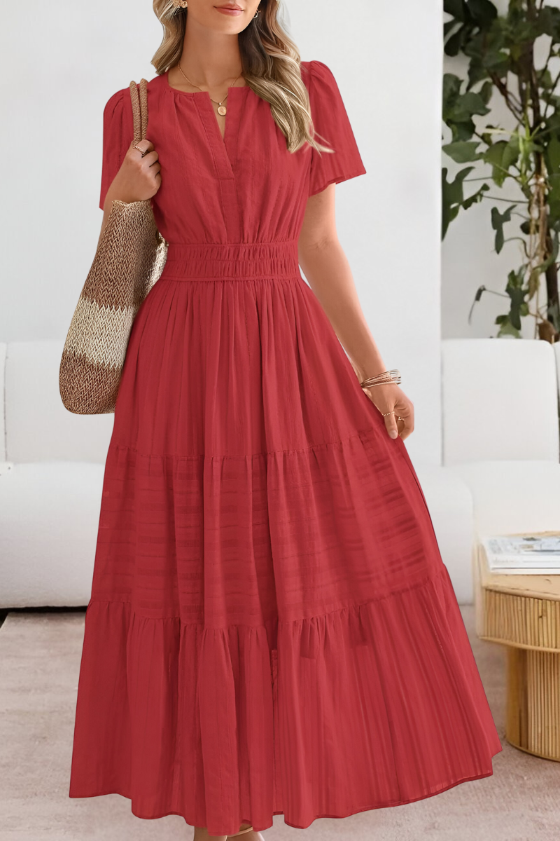 Women's Gathered Waist Dress Short Sleeve Tiered