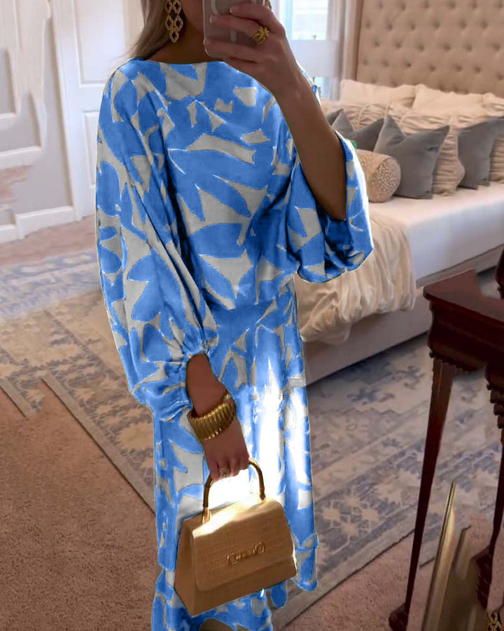 Women's Printed Long Sleeve Top and Midi Skirt Set