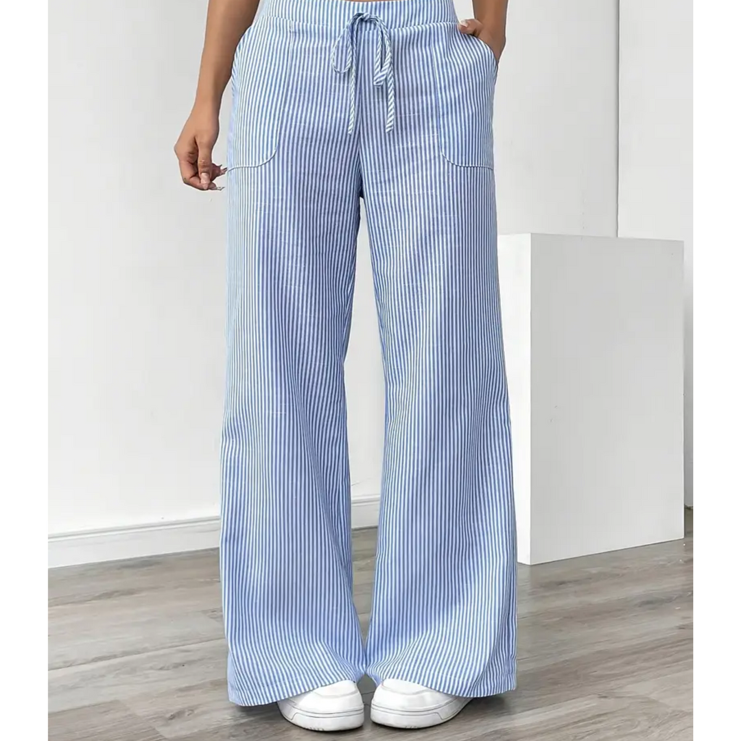 Women’s Wide Leg Pants with Drawstring Waist Striped Loose Fit