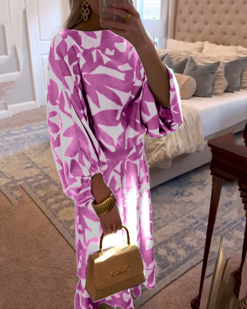 Women's Printed Long Sleeve Top and Midi Skirt Set