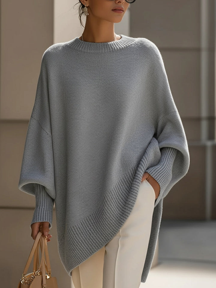 Women's Oversized Poncho Sweater with Round Neck