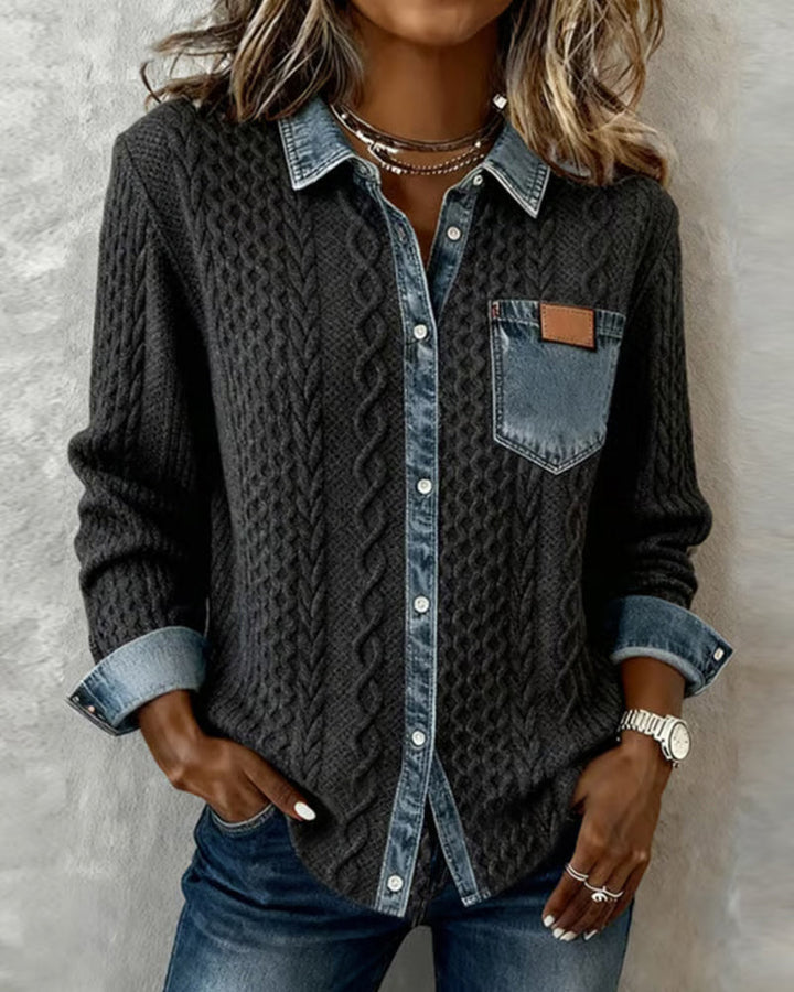 Women’s Blouse | Cable Pattern Front Chest Pocket