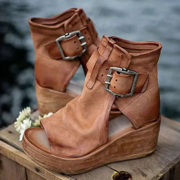 Women's Open Toe Heels with Wedge Platform Ankle Strap