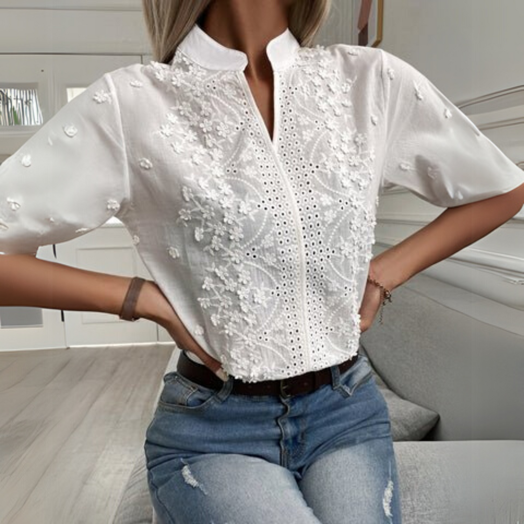 Women’s Blouse | Embroidered Split Neckline