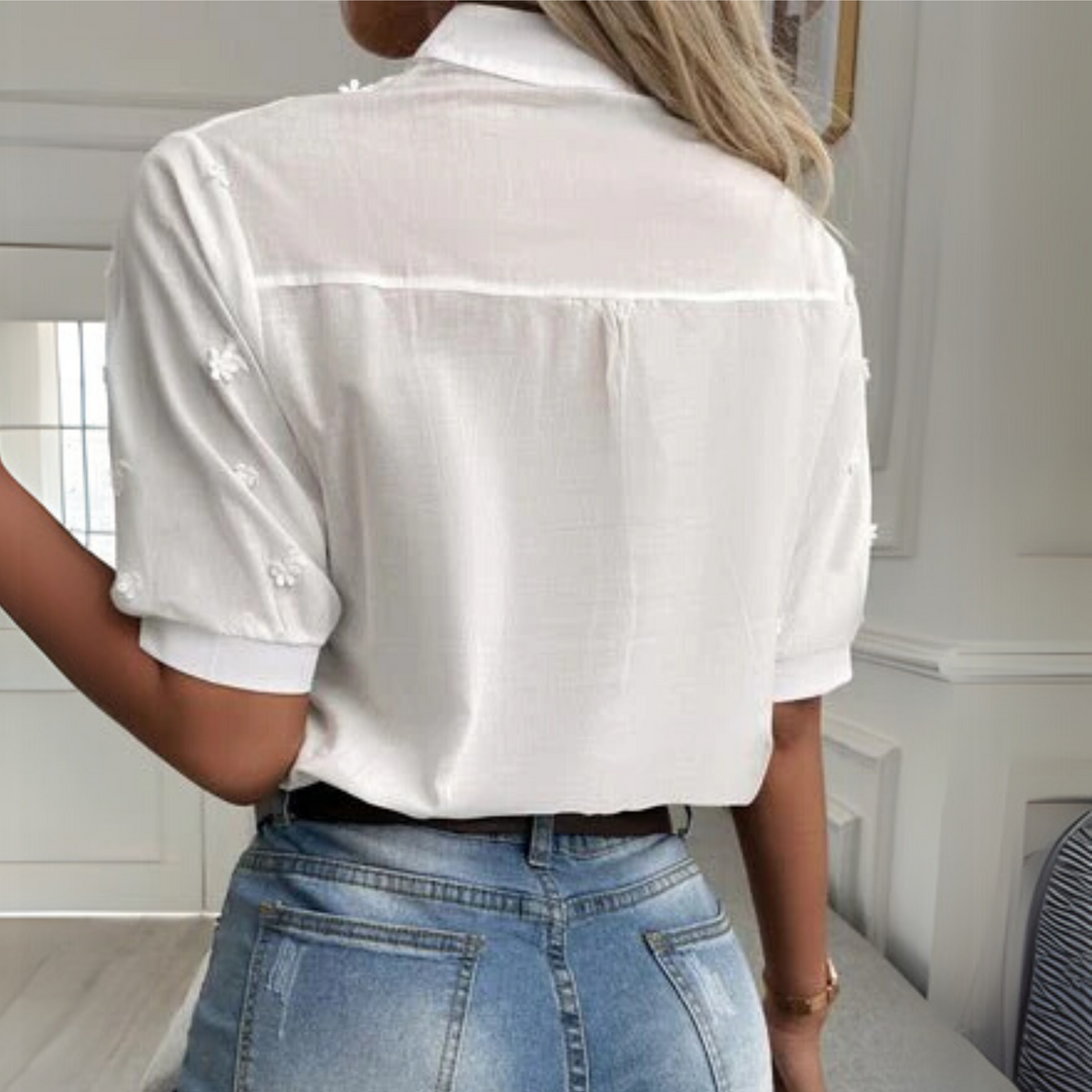 Women’s Blouse | Embroidered Split Neckline