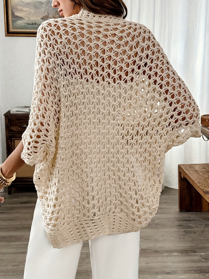 Women's Cream Draped Cardigan with Open Work Design